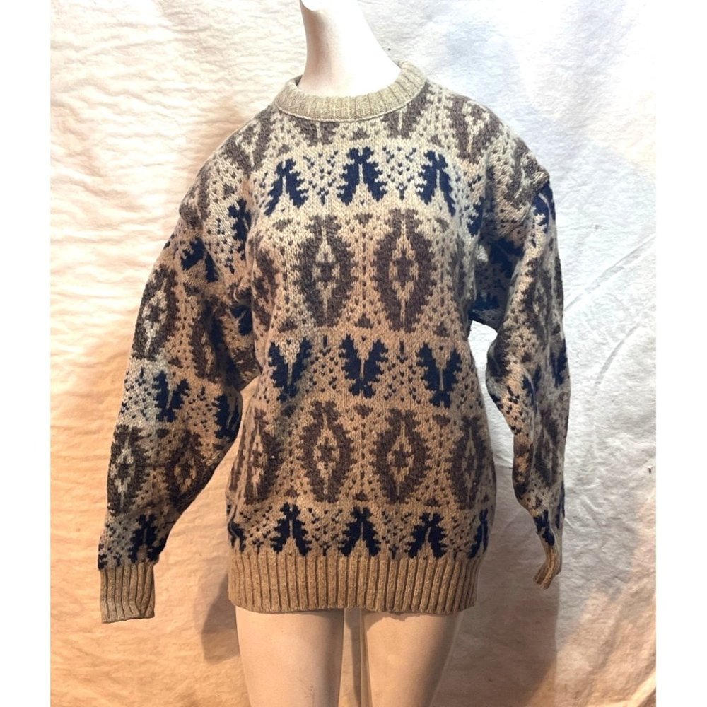 Men's Vintage Oshkosh B’Gosh Geometric Patterned Wool Sweater Ribbed Sleeves